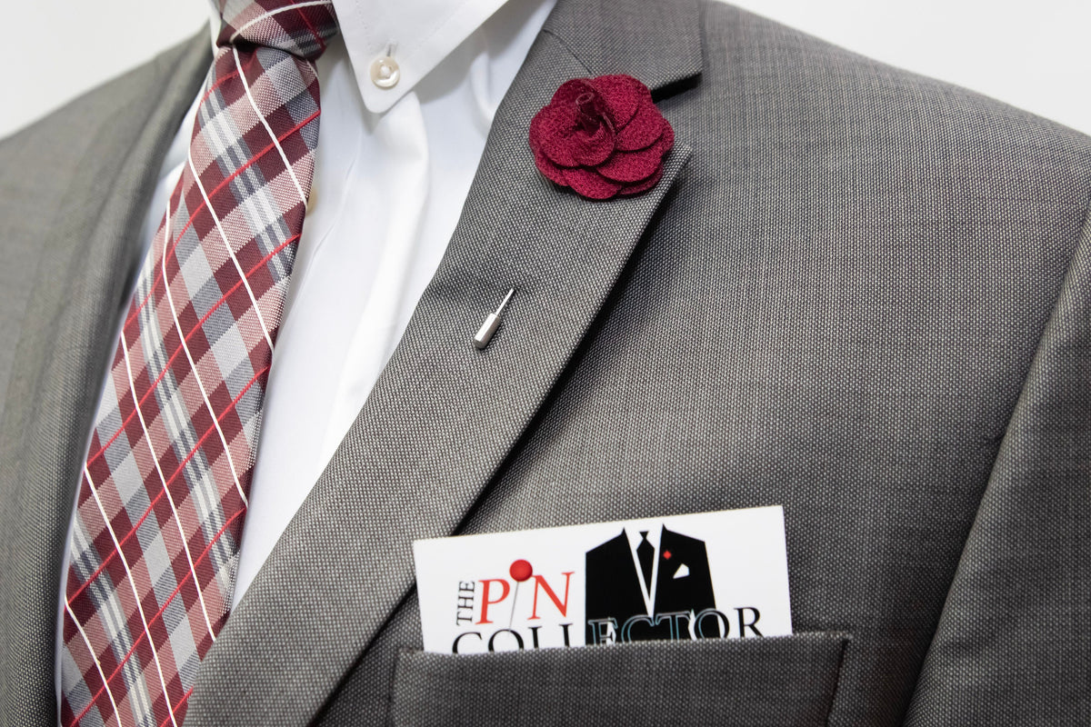 Floral Lapel Stick Pin - BURGUNDY