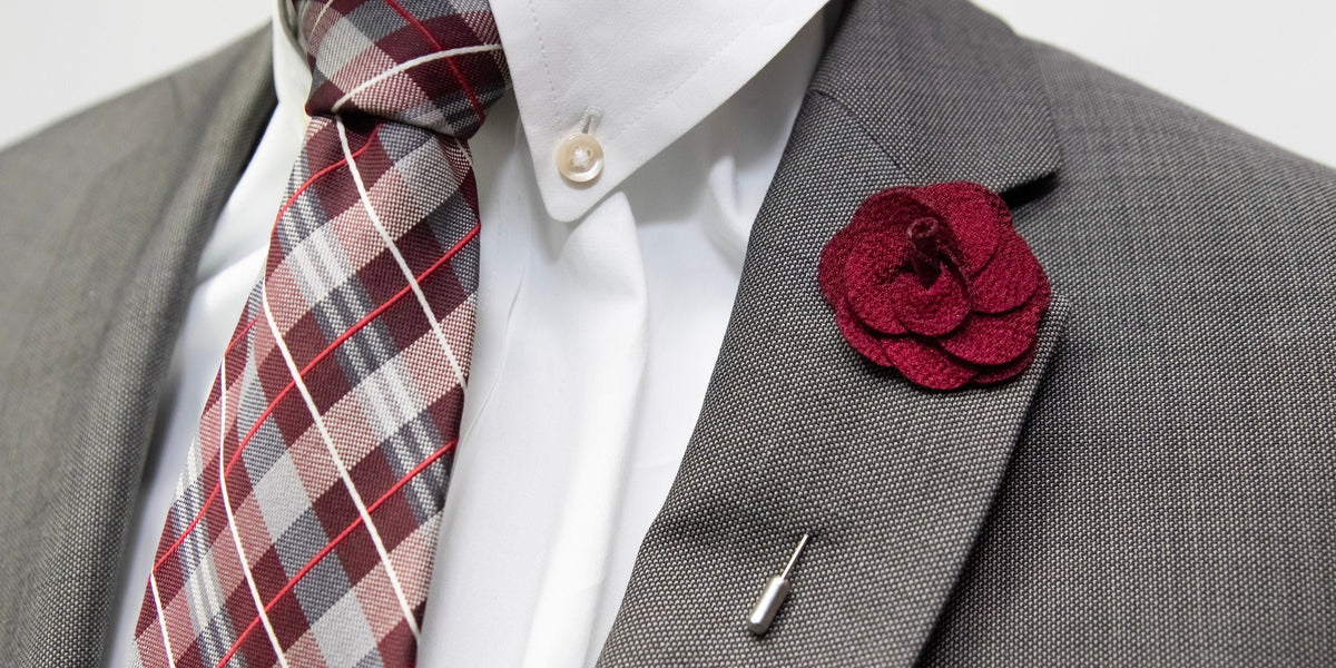 Floral Lapel Stick Pin - BURGUNDY